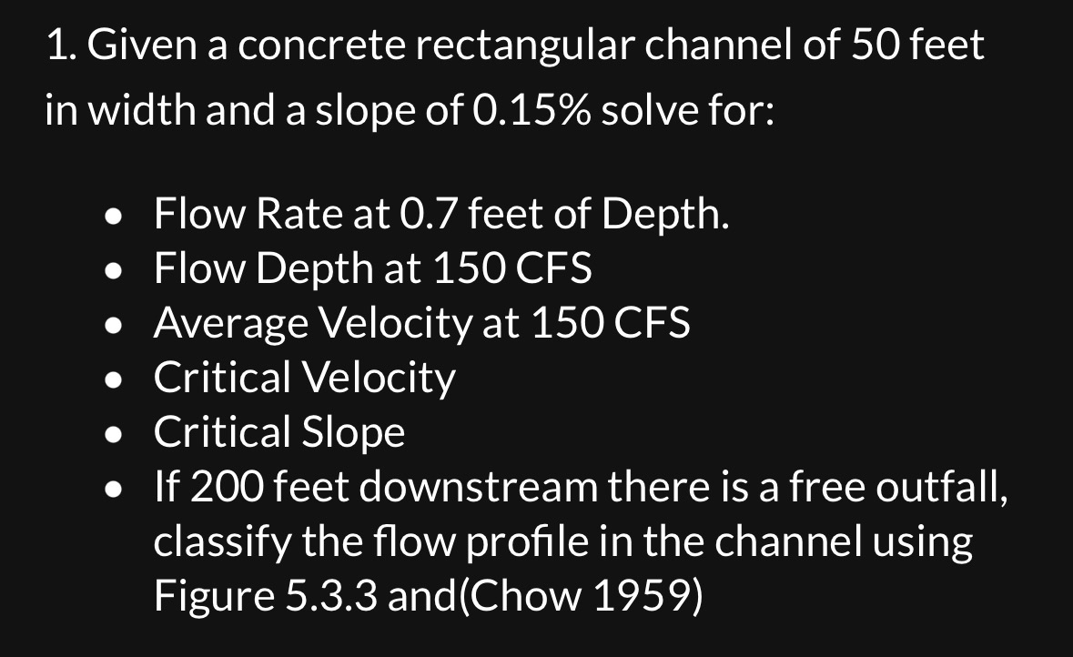 Given a concrete rectangular channel of 5 0 feet