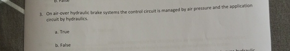 On air - over hydraulic brake systems the control