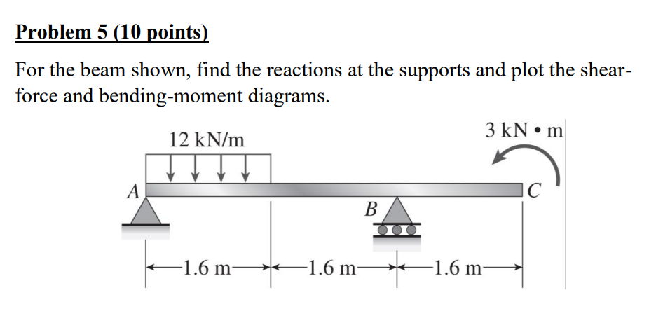 Problem 5 ( 1 0 points ) For the beam shown, find