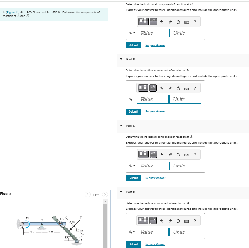 Determine the horizontal component of reaction at