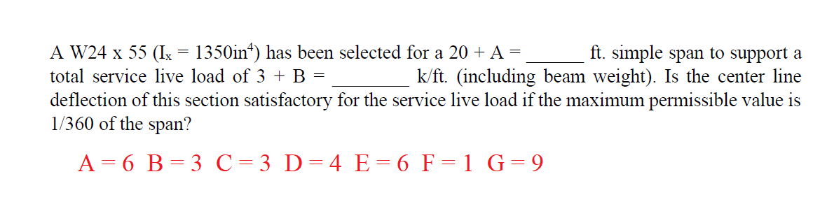 A W 2 4 x 5 5 ( I x = 1 3 5 0 i n 4 ) has been