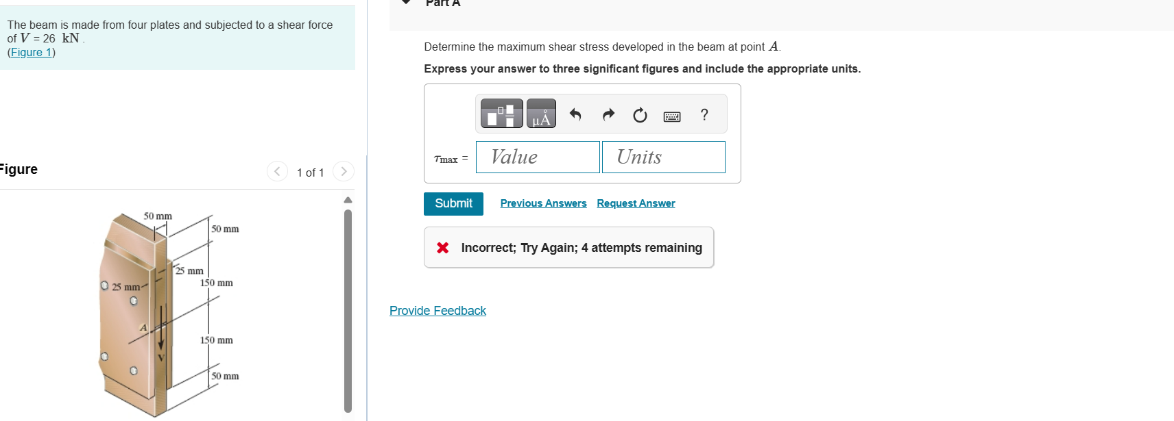 The beam is made from four plates and subjected