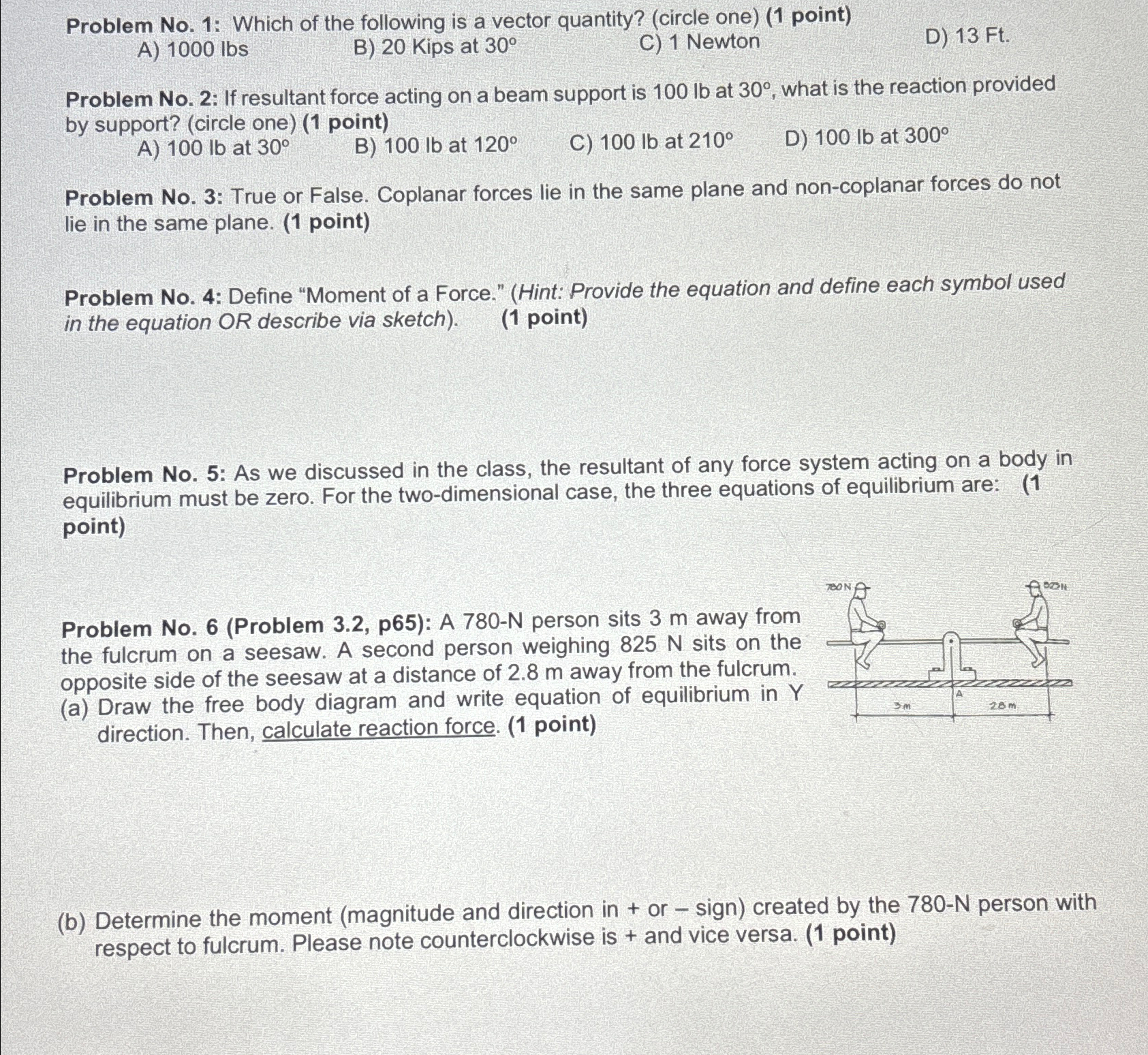 Problem No . 1 : Which of the following is a