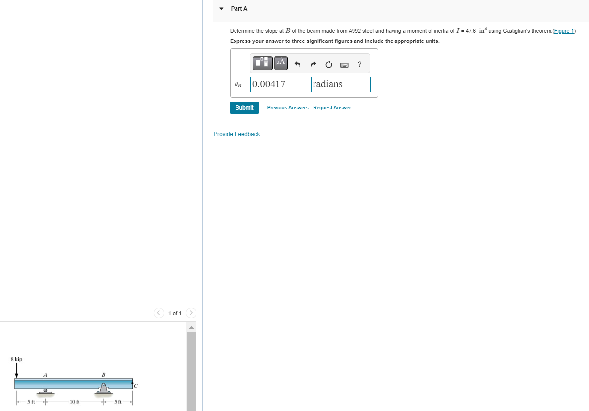 Part A Determine the slope at B of the beam made
