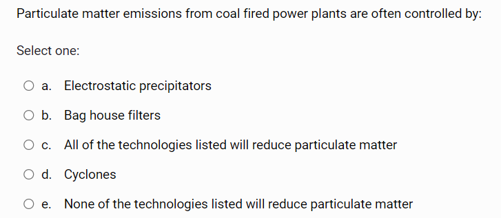 Particulate matter emissions from coal fired