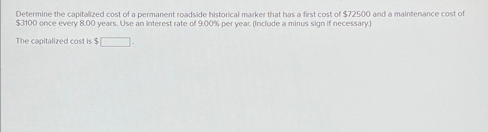 Determine the capitalized cost of a permanent