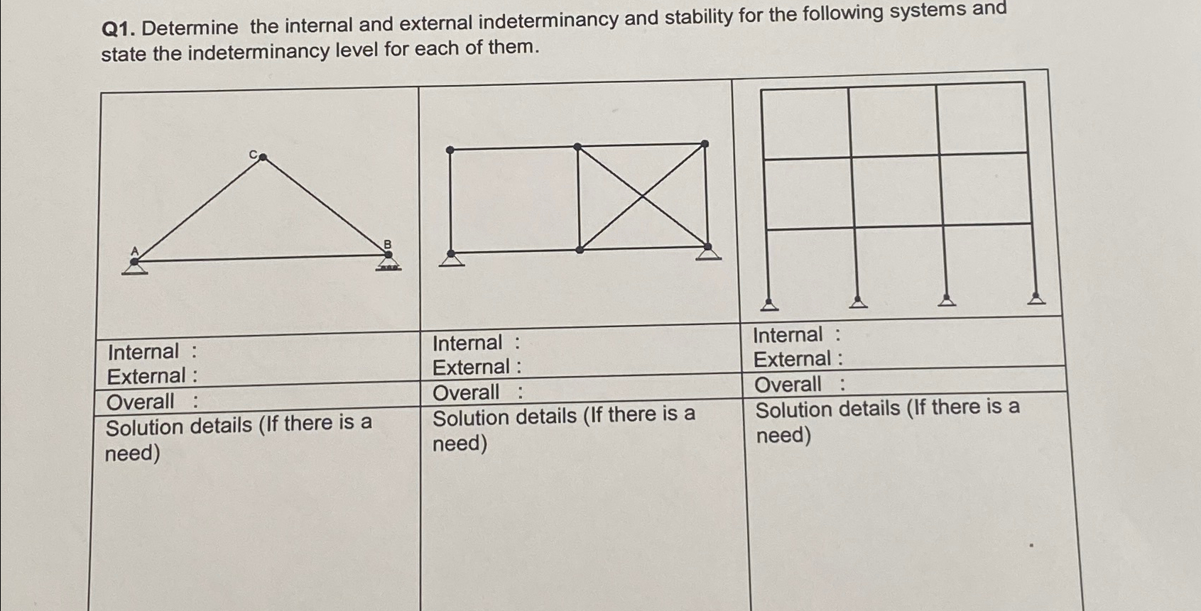Q 1 . Determine the internal and external