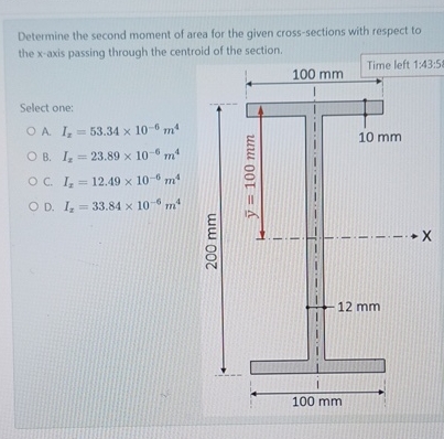 Determine the second moment of area for the given