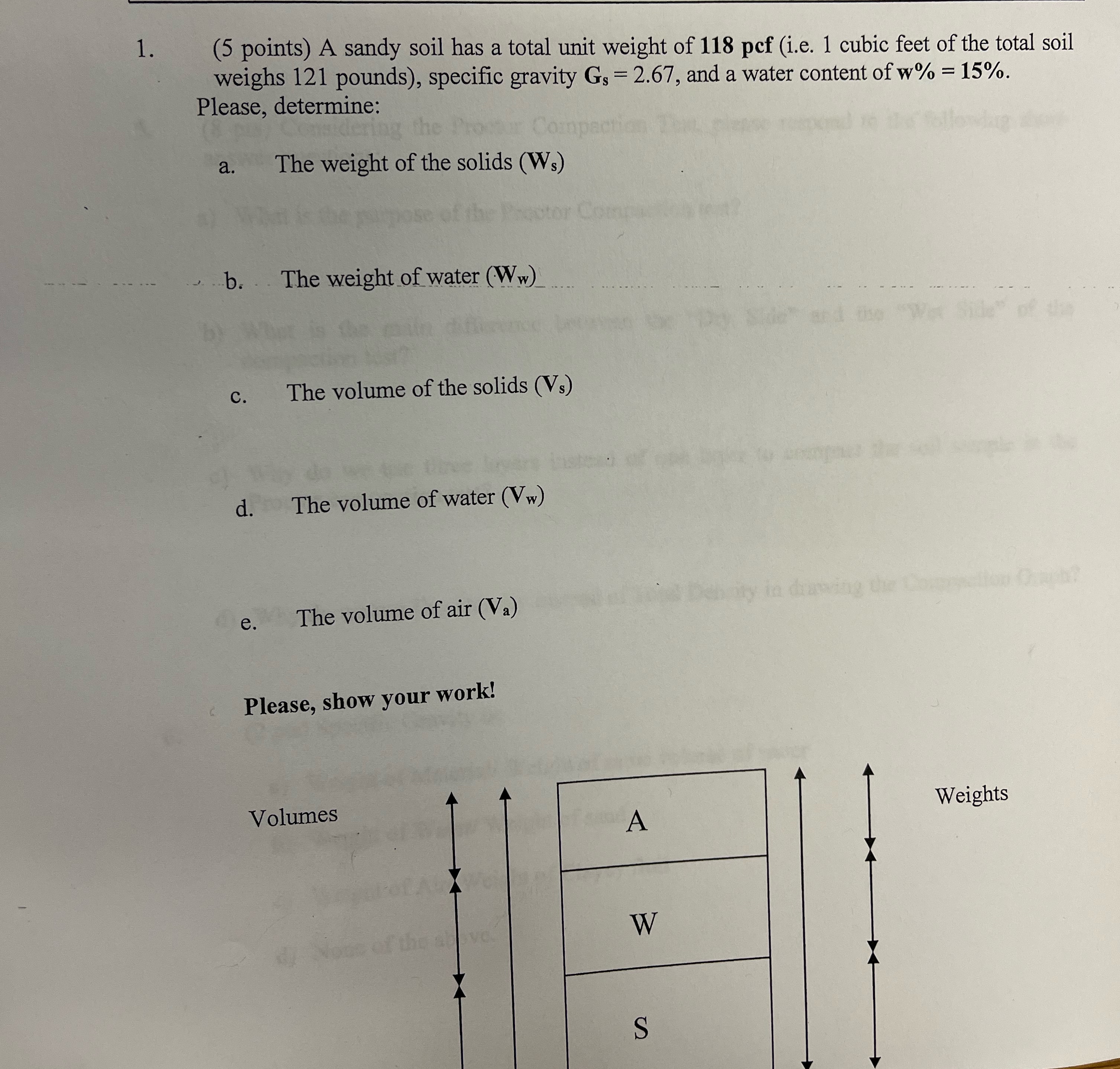 ( 5 points ) A sandy soil has a total unit weight