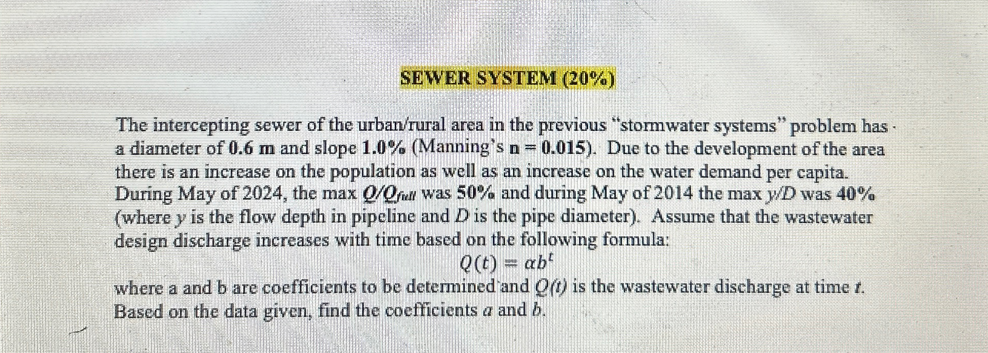 SEWER SYSTEM ( 2 0 % ) The intercepting sewer of