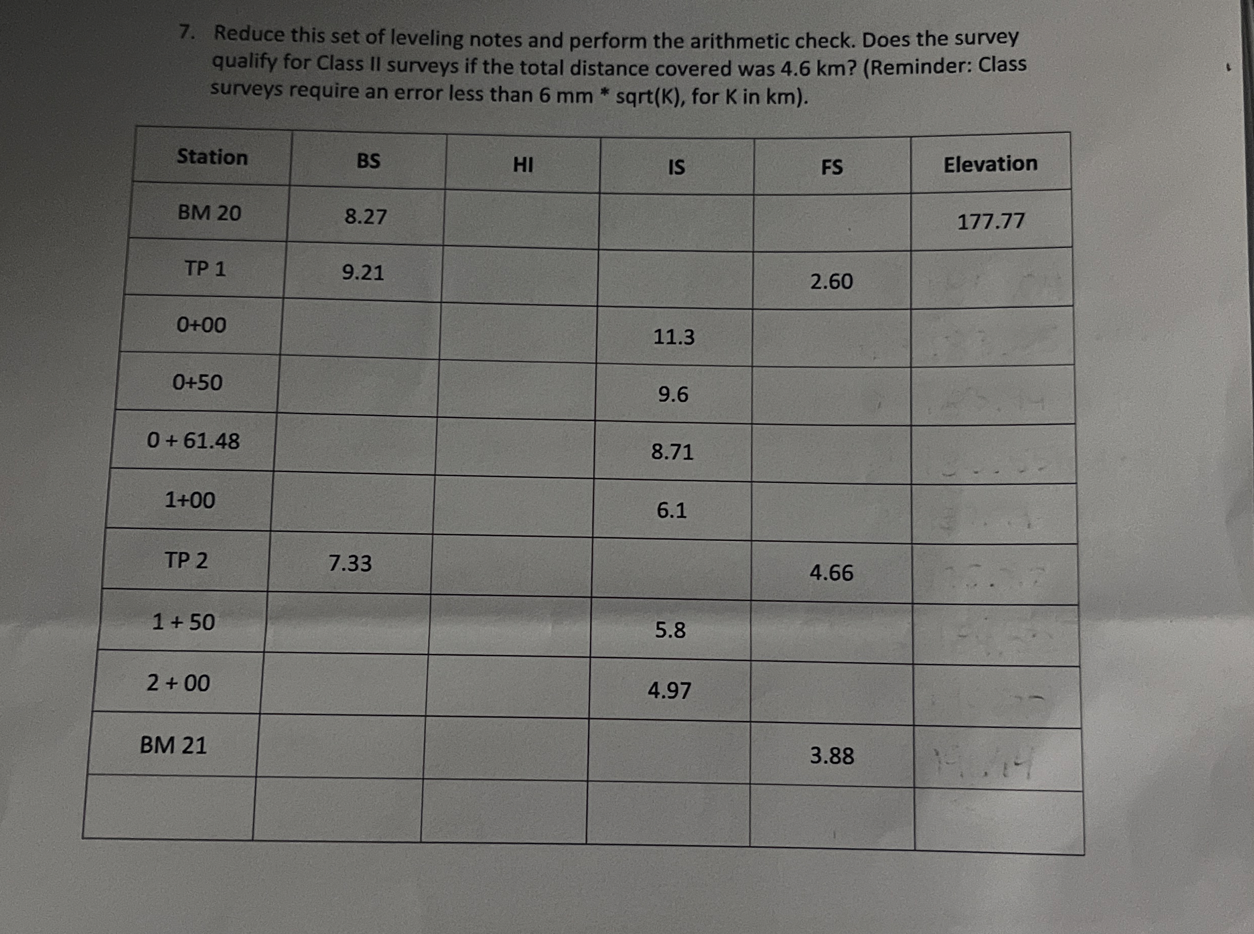 Reduce this set of leveling notes and perform the