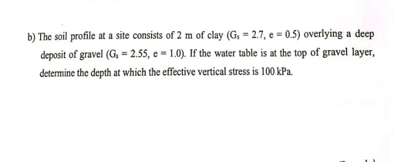 b ) The soil profile at a site consists of 2 m of