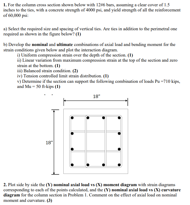 For the column cross section shown below with 1 2