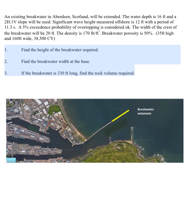 An existing breakwater in Aberdeen, Scotland,