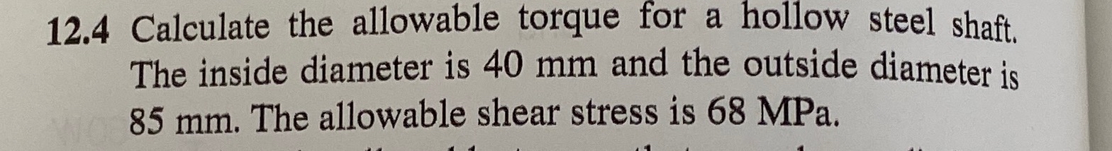 1 2 . 4 Calculate the allowable torque for a