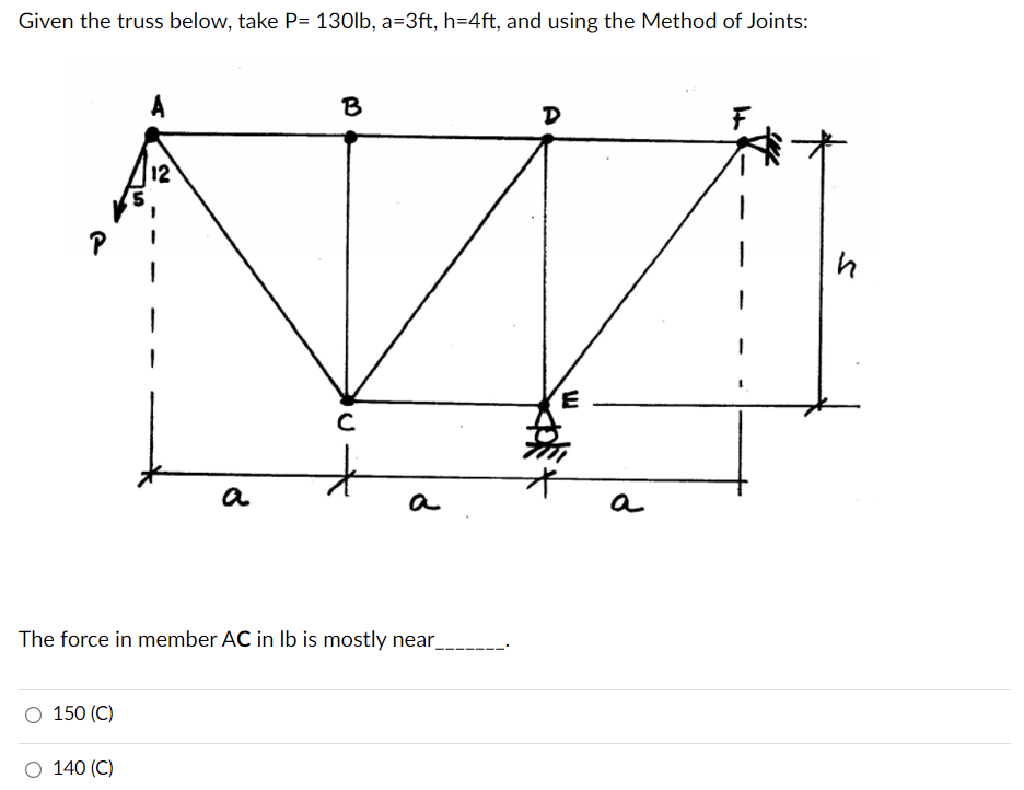 Given the truss below, take P = 1 3 0 l b , a = 3