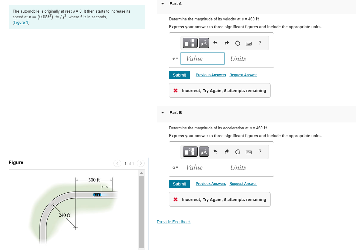 The automobile is originally at rest s = 0 . It