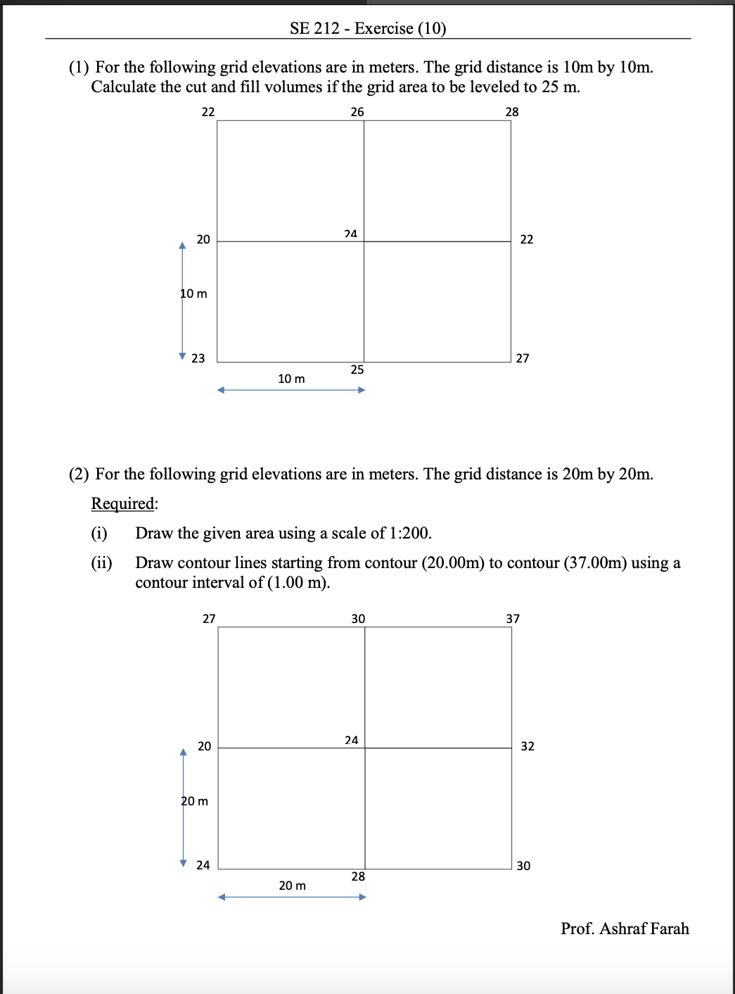 ( 1 ) For the following grid elevations are in
