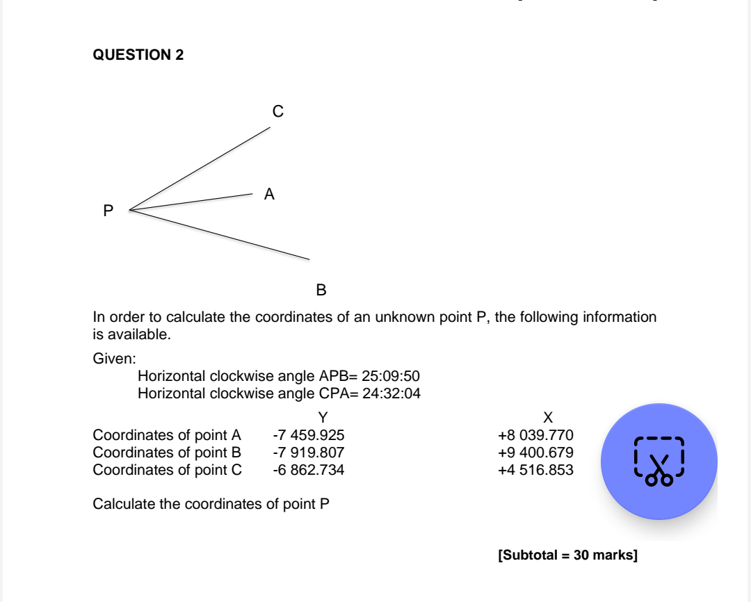 QUESTION 2 In order to calculate the coordinates