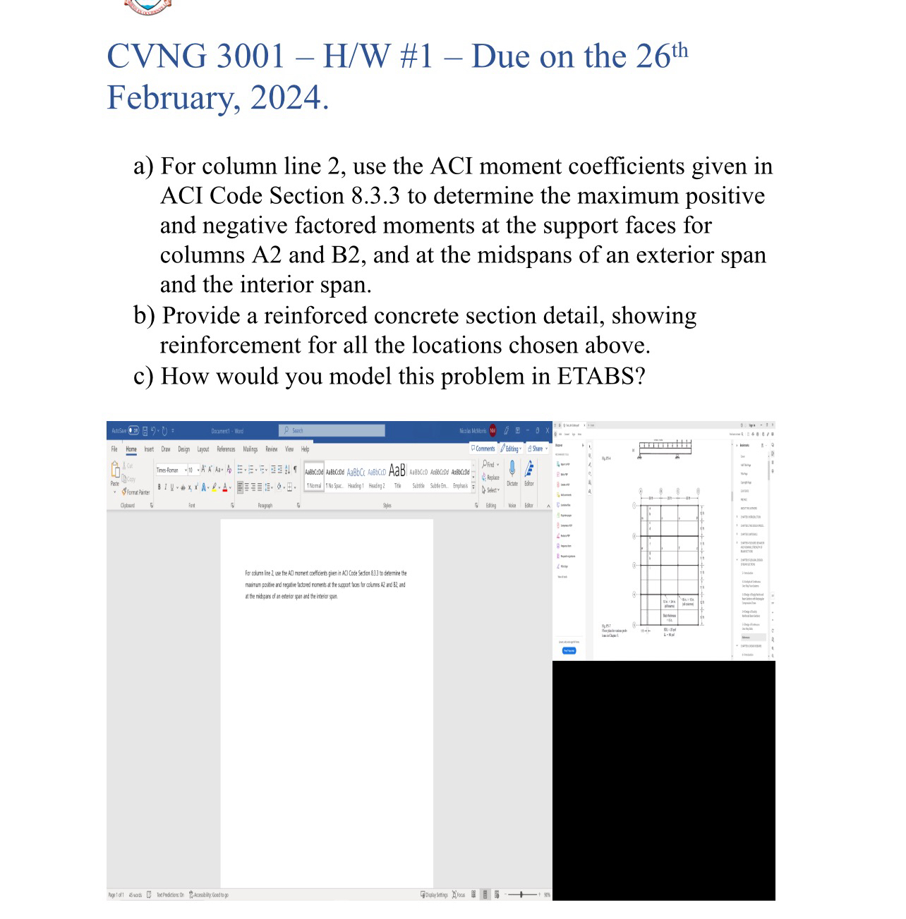 CVNG 3 0 0 1 - H W # 1 - Due on the 2 6 t h