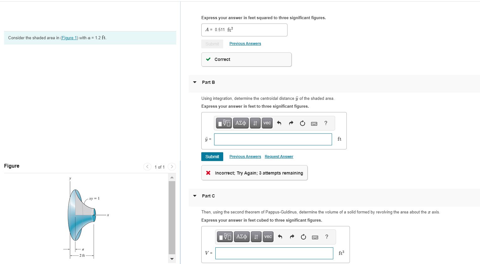 Express your answer in feet squared to three