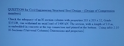 QUESTION for Crvil Engineering Structural Steel