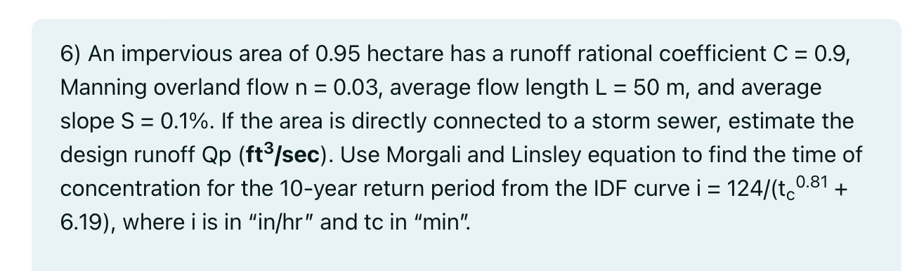 An impervious area of 0 . 9 5 hectare has a