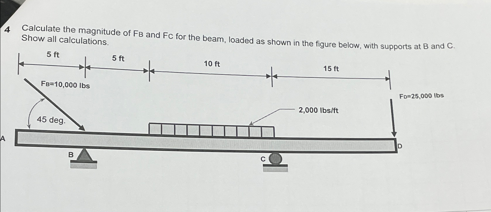 4 Calculate the magnitude of F B and F C for the