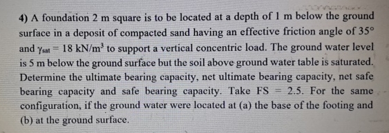 A foundation 2 m square is to be located at a