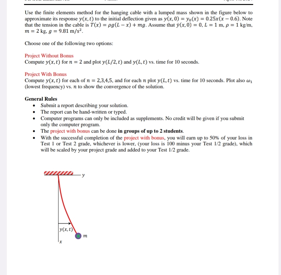 Use the finite elements method for the hanging