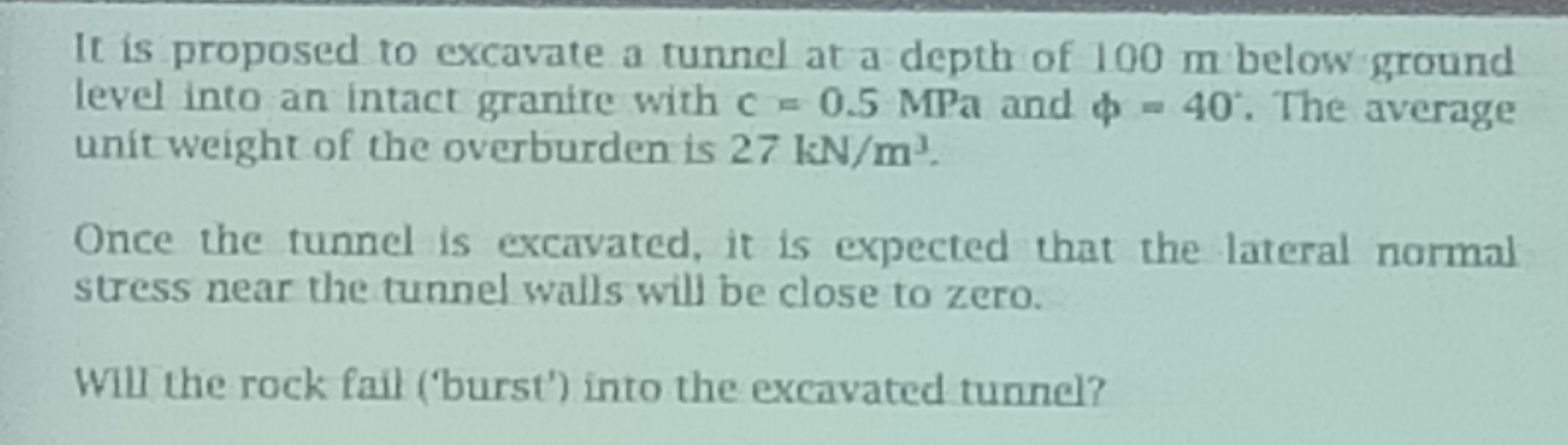 It is proposed to excavate a tunnel at a depth of