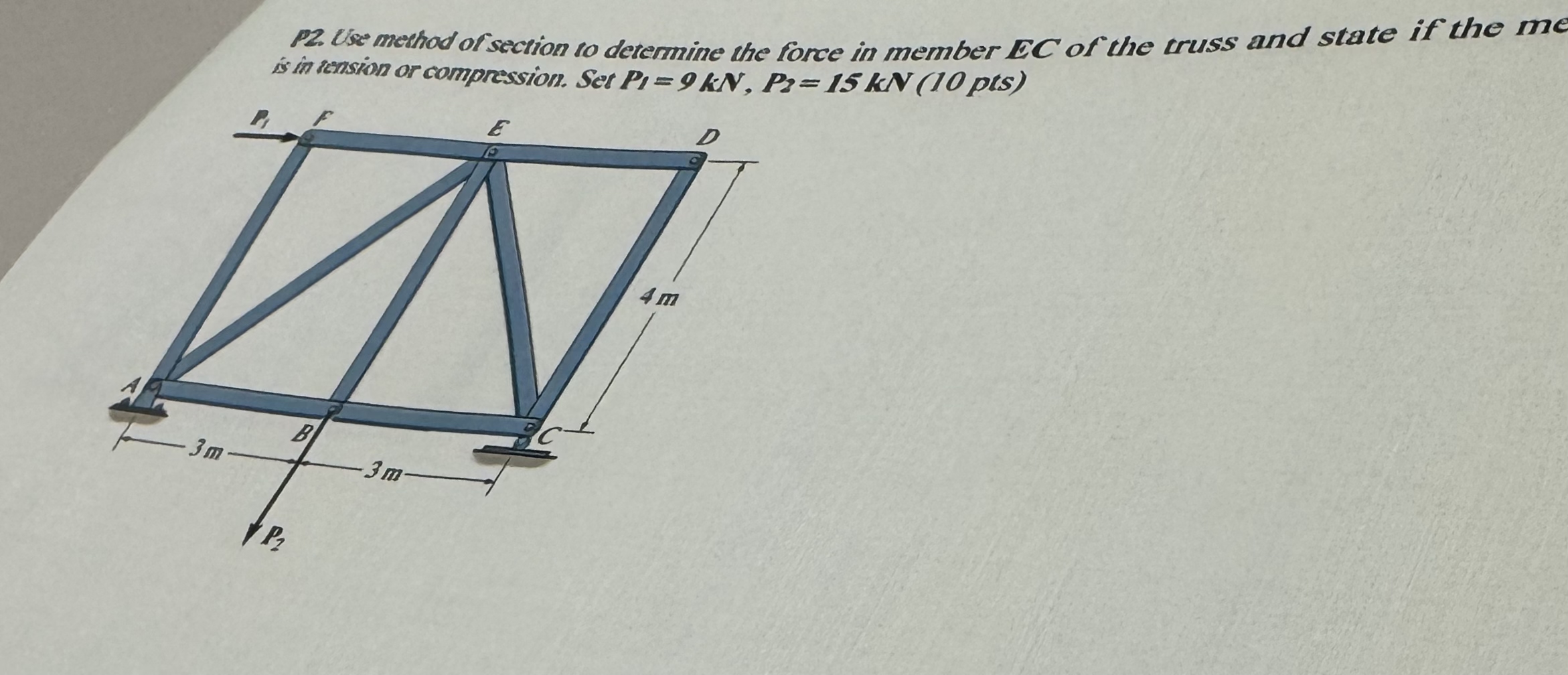 P 2 . Use method of section so determine the