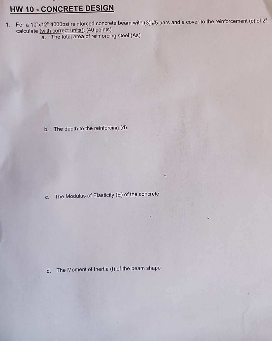 HW 1 0 - CONCRETE DESIGN For a 1 0 n 1 2 n 4 0 0