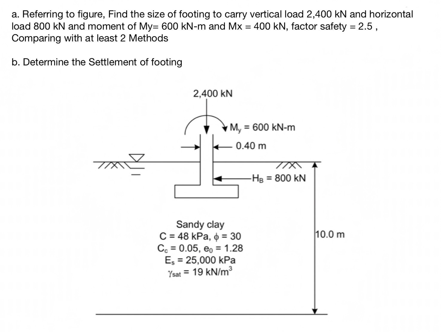 a . Referring to figure, Find the size of footing