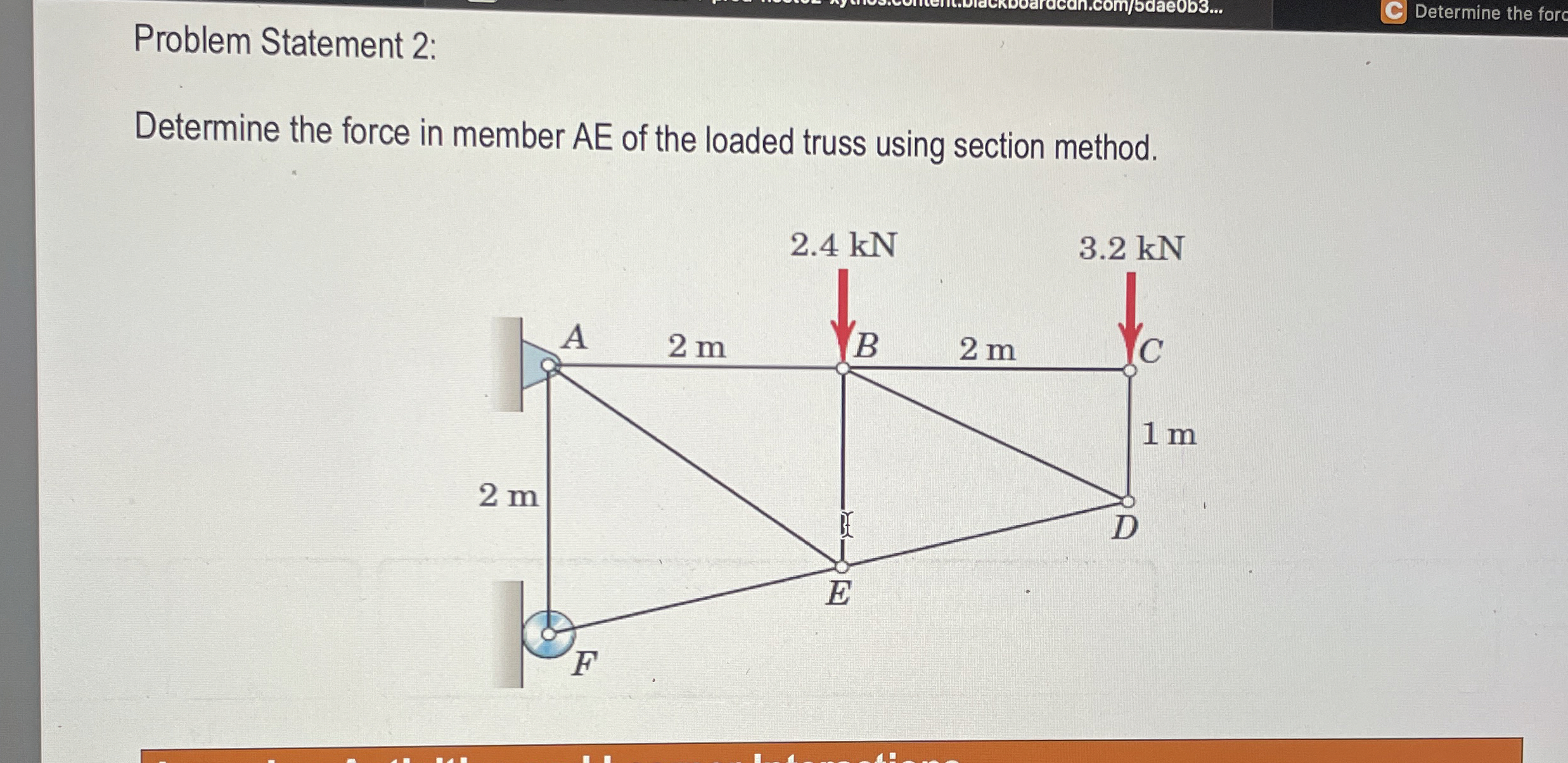 Problem Statement 2 : Determine the force in