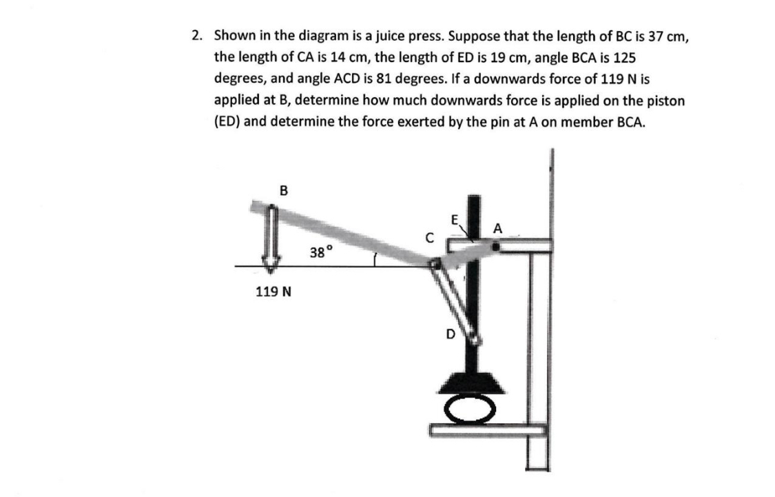 Shown in the diagram is a juice press. Suppose
