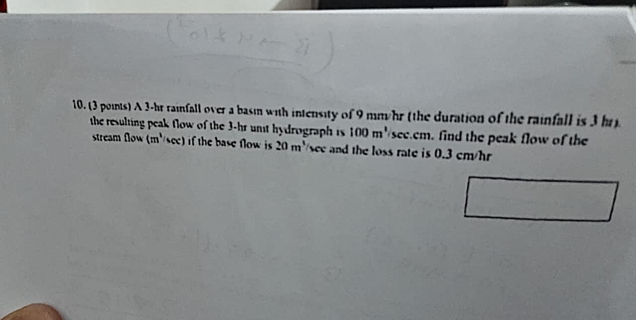 A 3 - hr rainfall over a basin wth intensity of 9