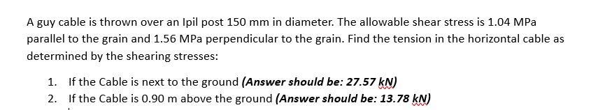 A guy cable is thrown over an Ipil post 1 5 0 m m