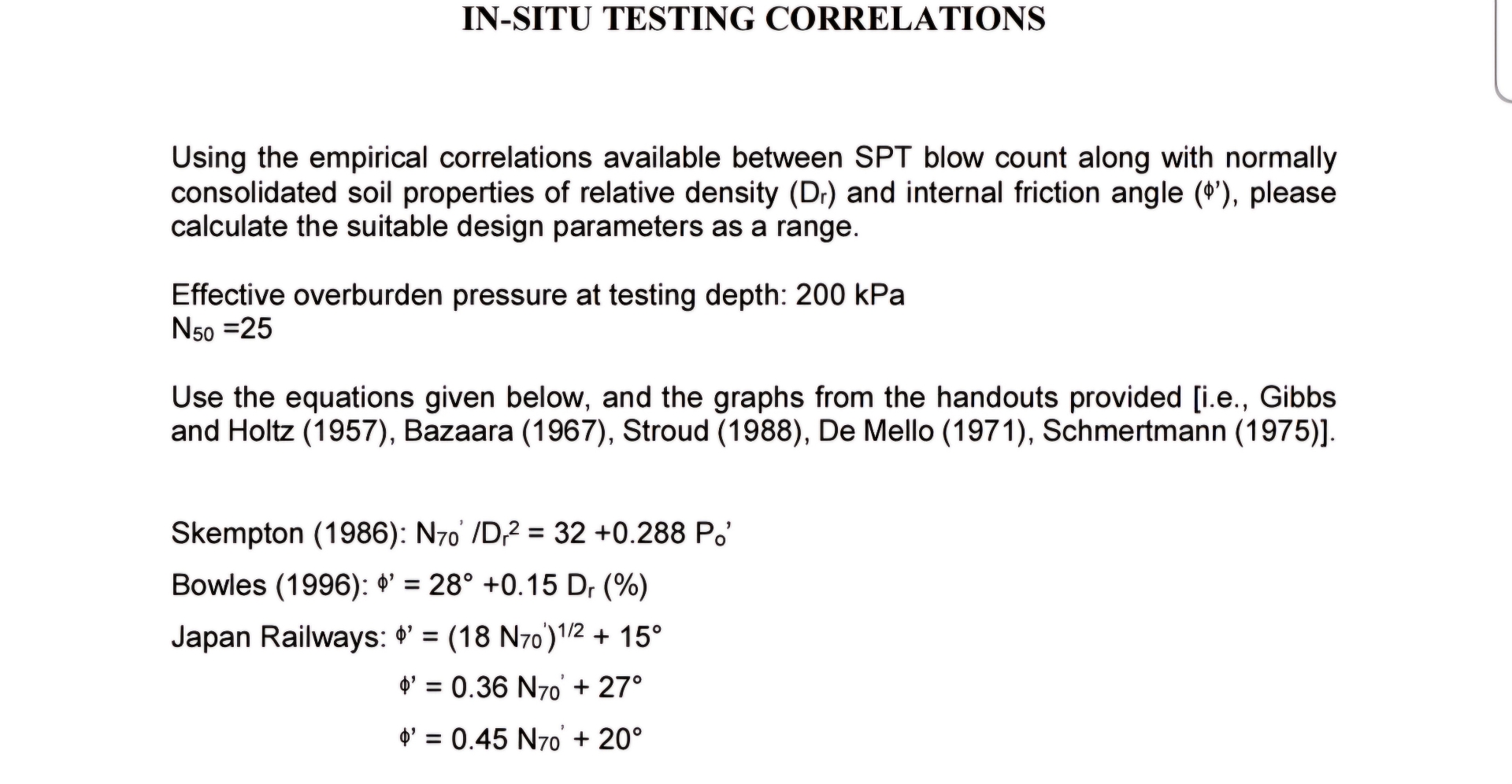 IN - SITU TESTING CORRELATIONS Using the