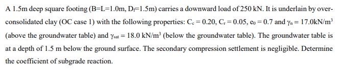 A 1 . 5 m deep square footing ) = L = 1 . 0 ( m )