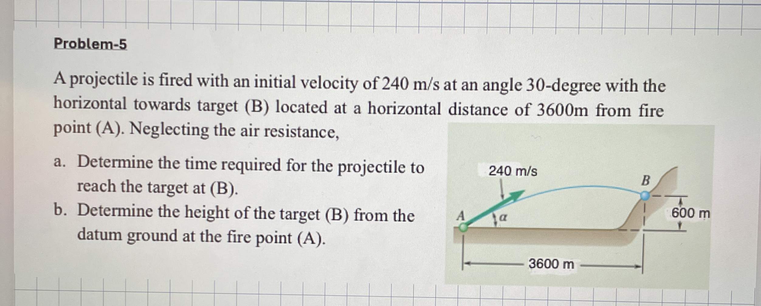 Problem - 5 A projectile is fired with an initial