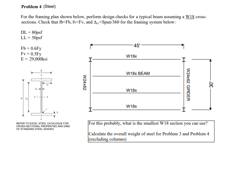 Problem 4 ( Steel ) For the framing plan shown