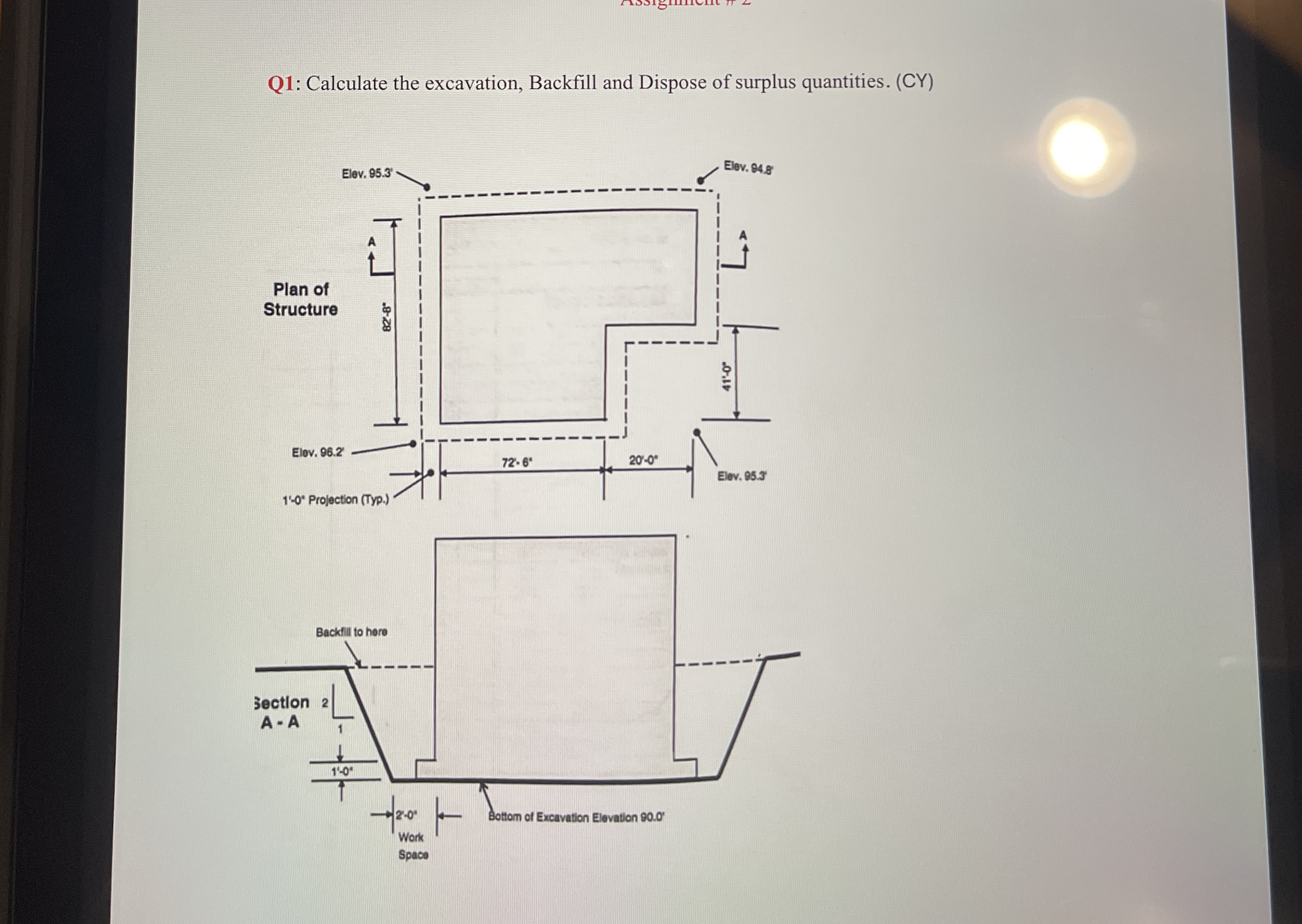 Q 1 : Calculate the excavation, Backfill and