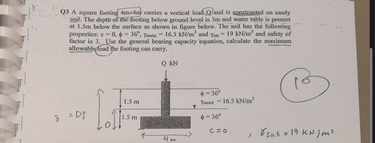 Q 3 A square footing 4 m 4 m carries a vertical
