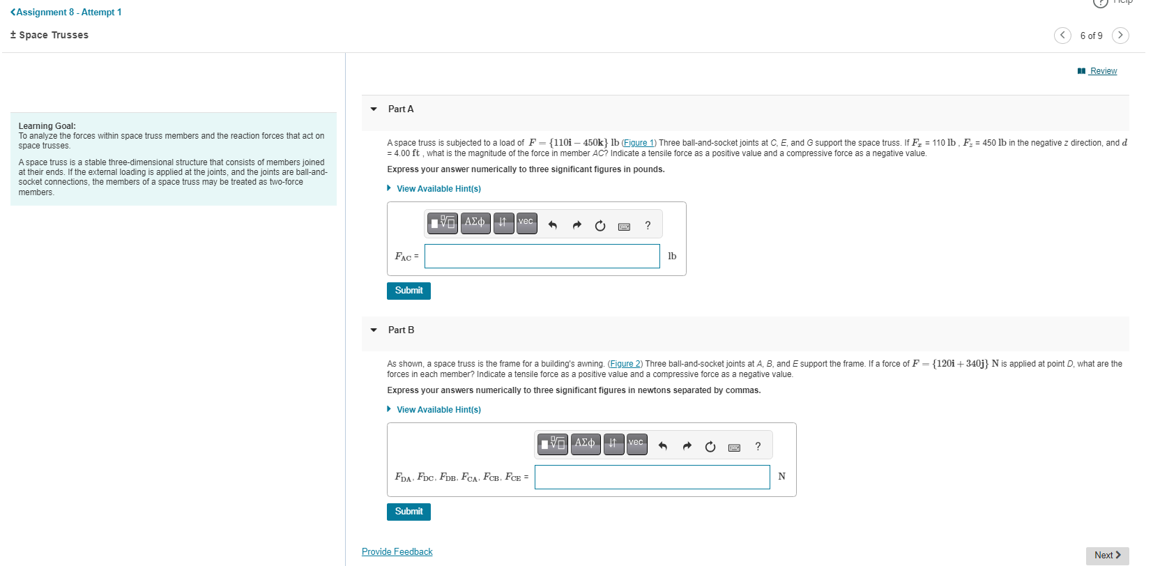 + - Space Trusses Part A A space truss is