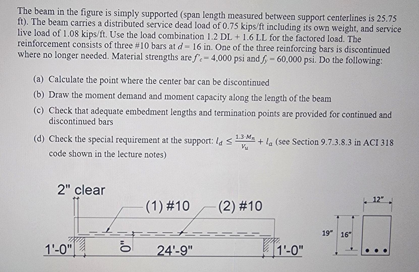 The beam in the figure is simply supported ( span