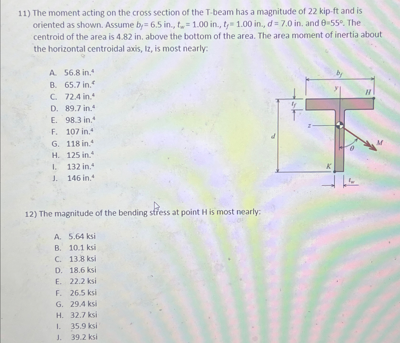 The moment acting on the cross section of the T -