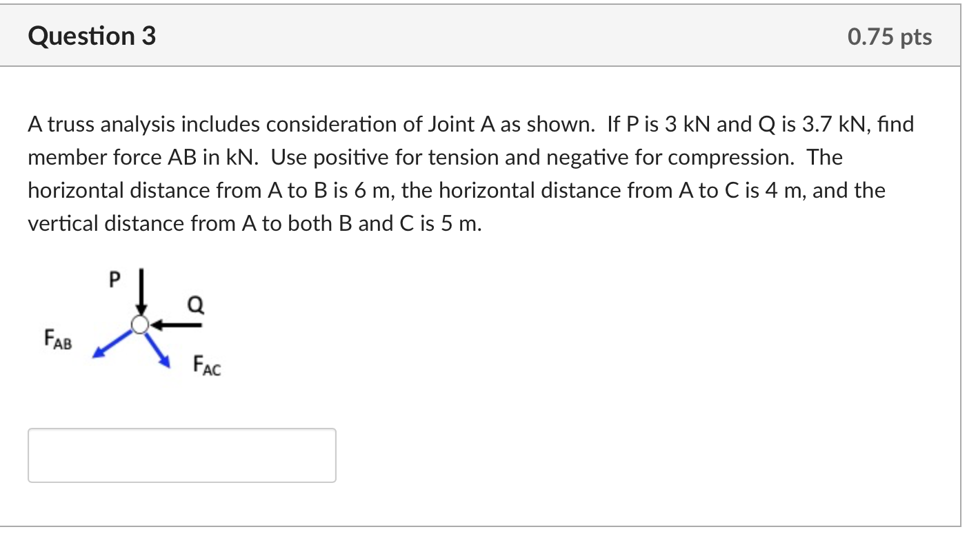 Question 3 A truss analysis includes