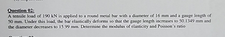 A tensile load of 1 9 0 k N is applied to a round