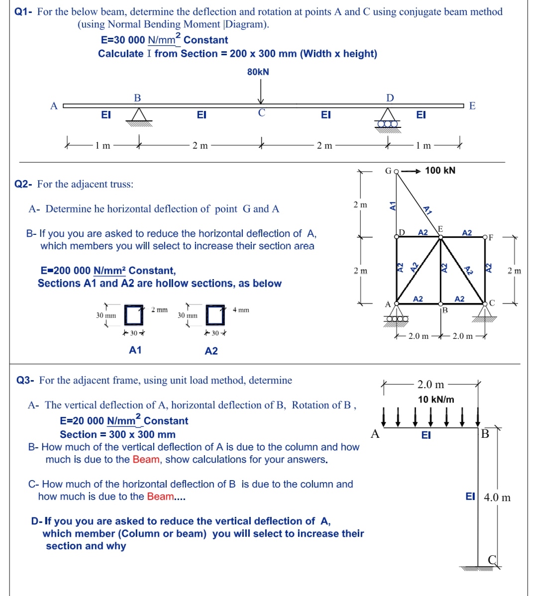 Q 1 - For the below beam, determine the